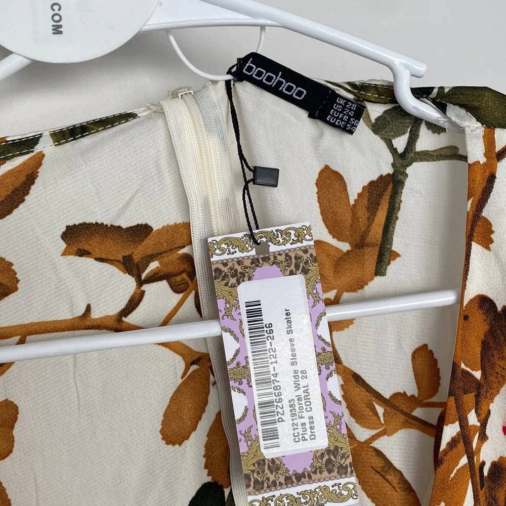 PLUS FLORAL WIDE SLEEVE SKATER DRESS CORAL - Picture 5 of 5